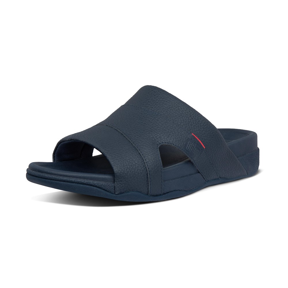 Fitflop Man Slides Navy - Freeway Leather Pool - AI1648725